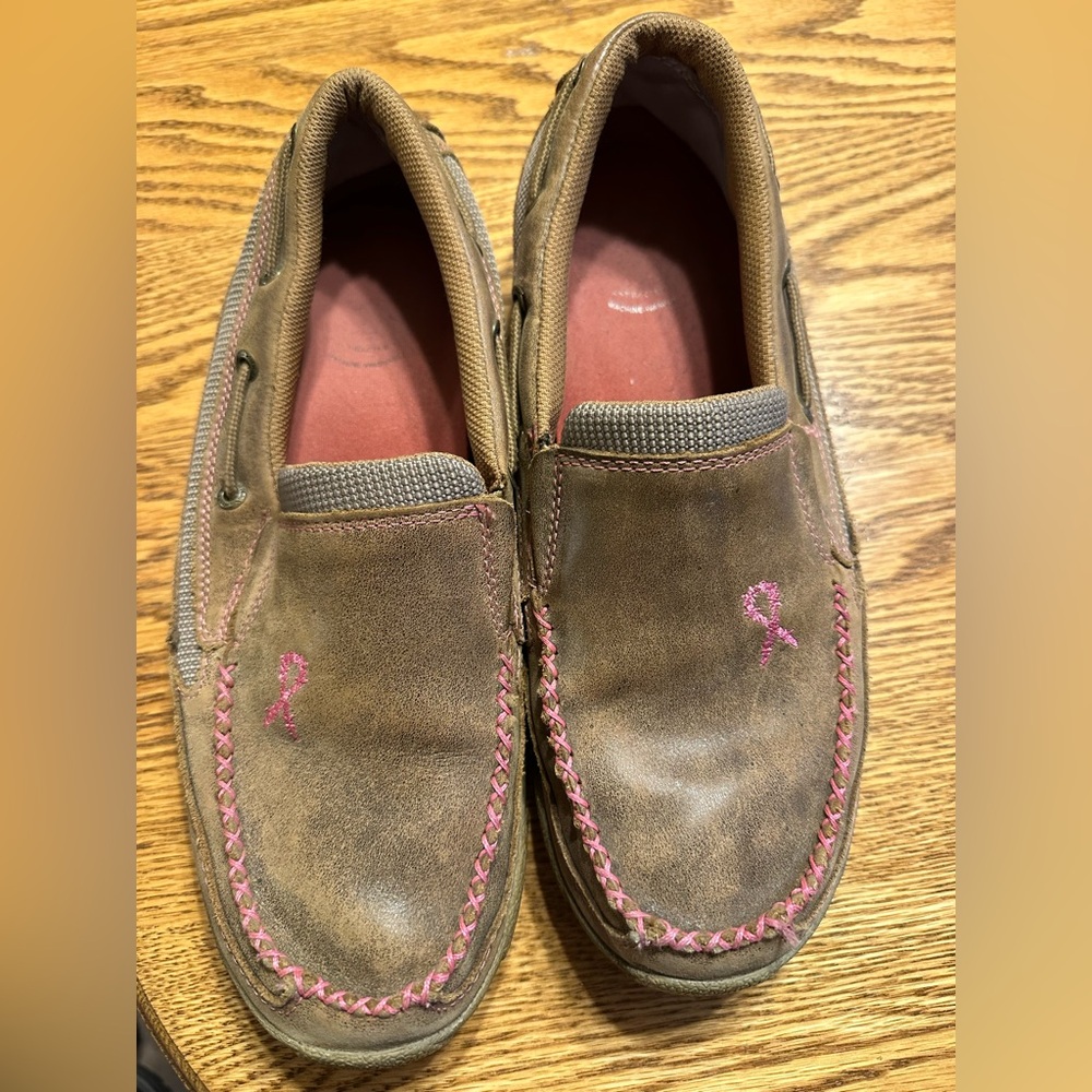 Twisted X Tan Leather Mules with Pink Accents